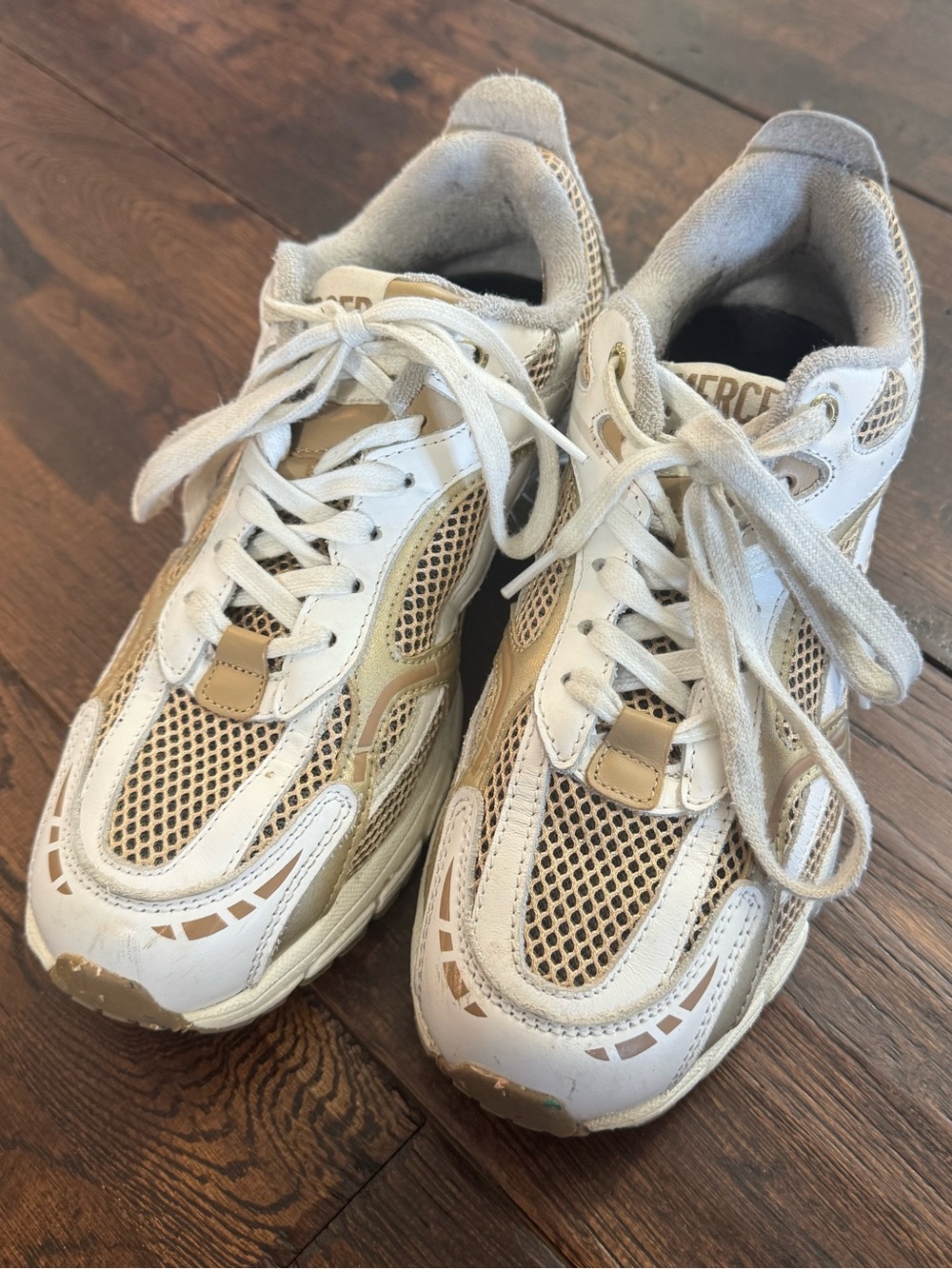 Mercer Re-Run White and Beige Gold Mesh Athletic Sneakers Size 41